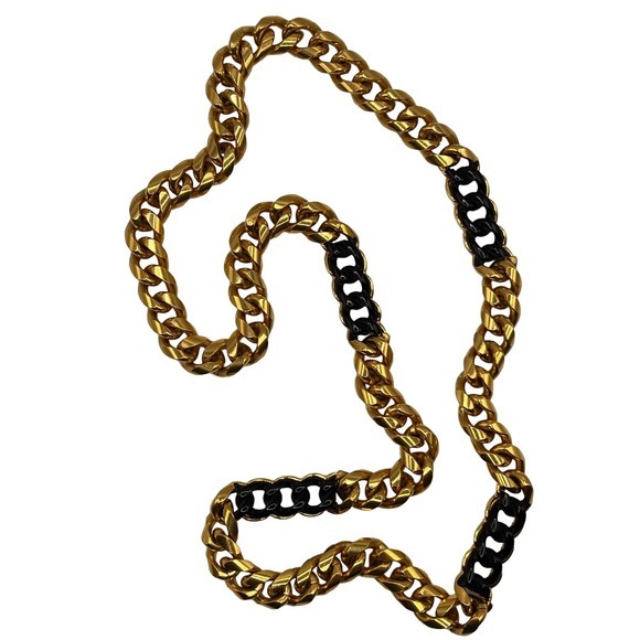 Vintage Heavy Goldtone Black Link Chain signed Givenchy 1976 Paris New York - Picture 2 of 6